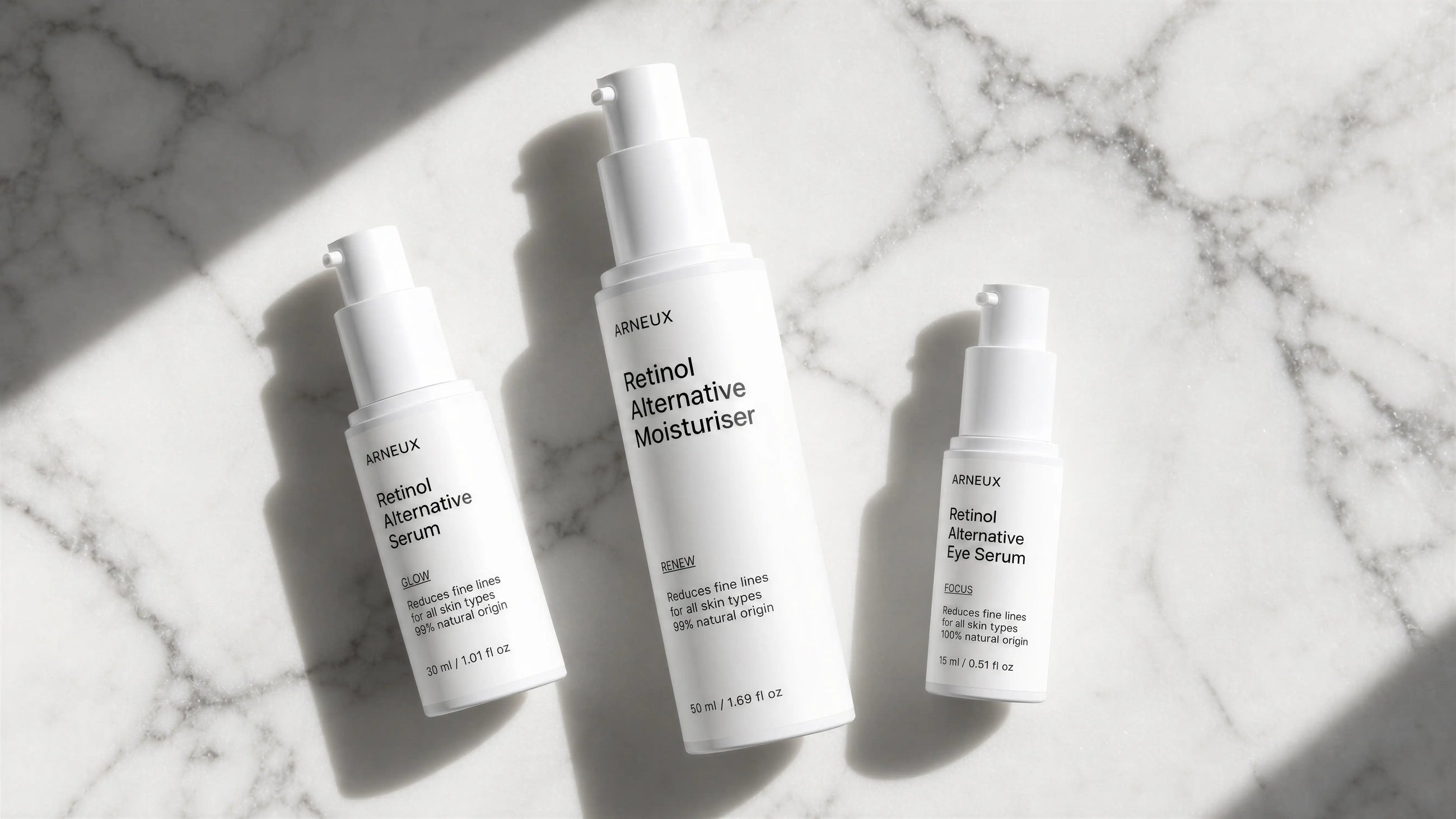 ARNEUX AGELESS organic bakuchiol anti-aging routine on marble surface, COSMOS certified