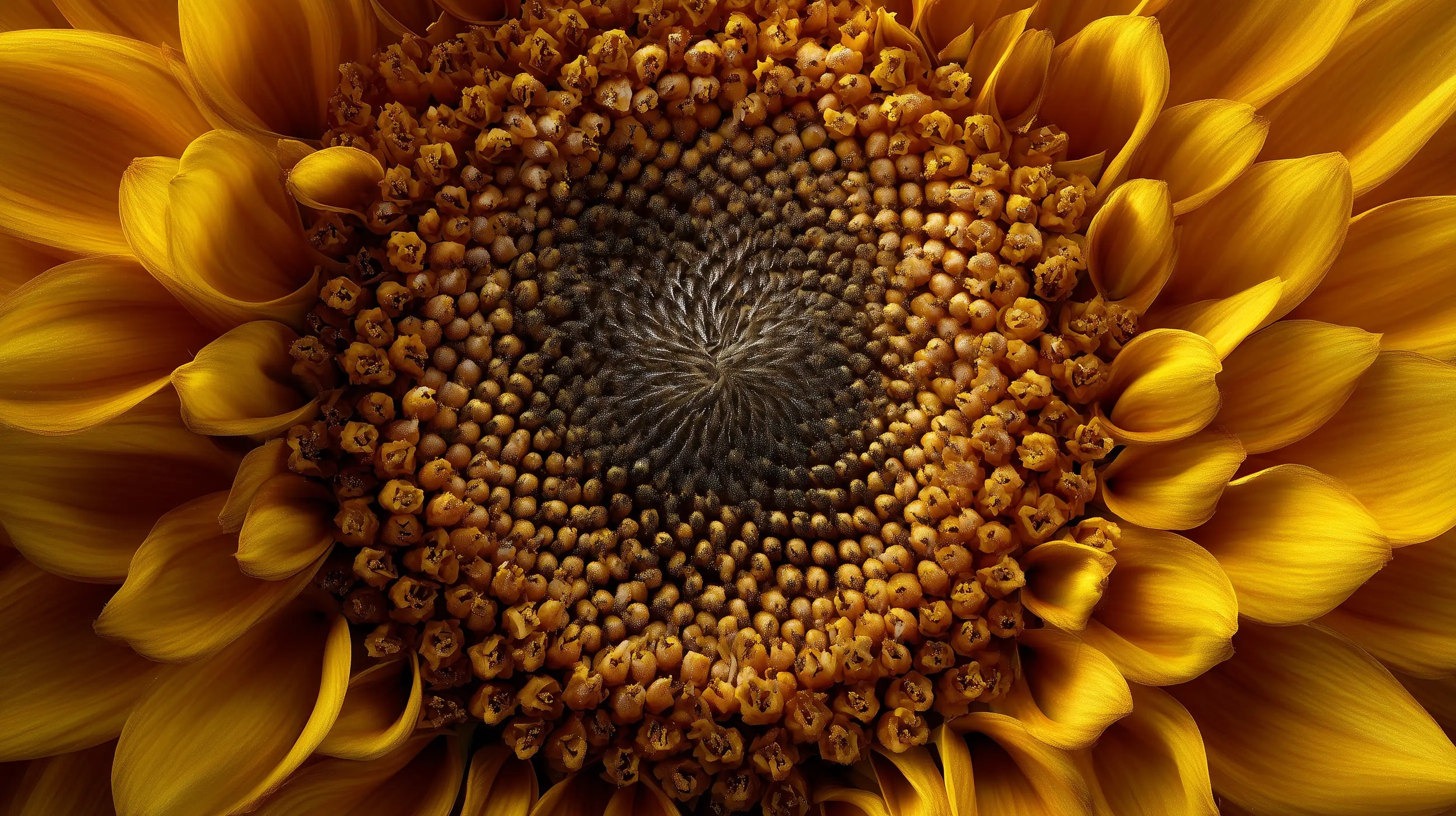 Macro close-up of sunflower centre, natural botanical ingredient in MATTE lipstick formula
