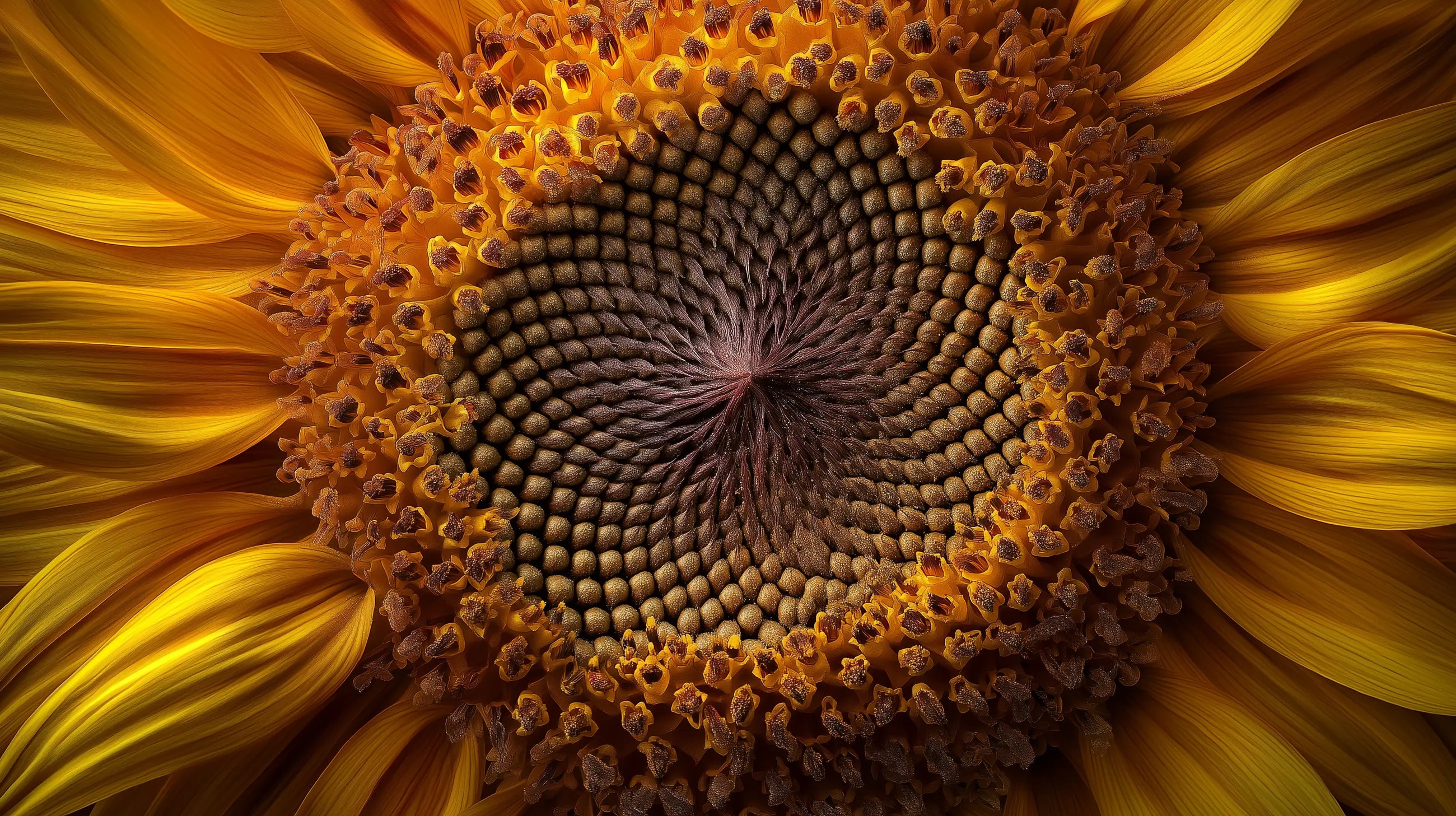 Macro sunflower centre spiral close-up, natural plant-derived ingredient in NIGHT rich cream