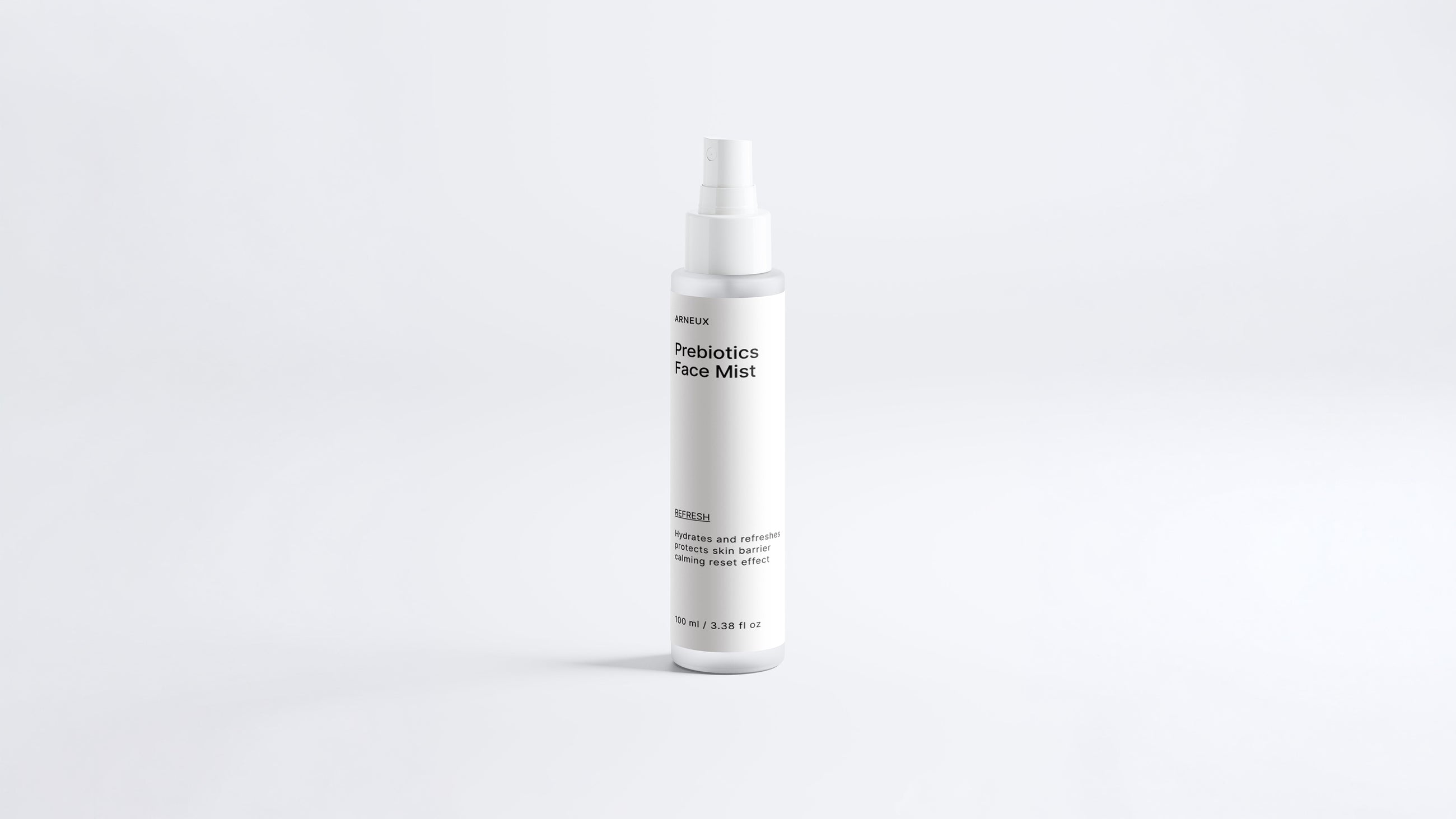Arneux REFRESH prebiotics face mist spray bottle, front label on white background