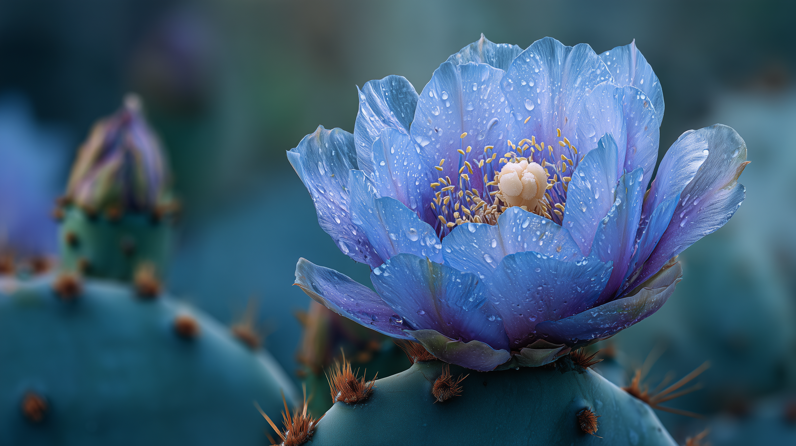 Blue prickly pear cactus flower close-up, plant-derived botanical in RENEW retinol alternative