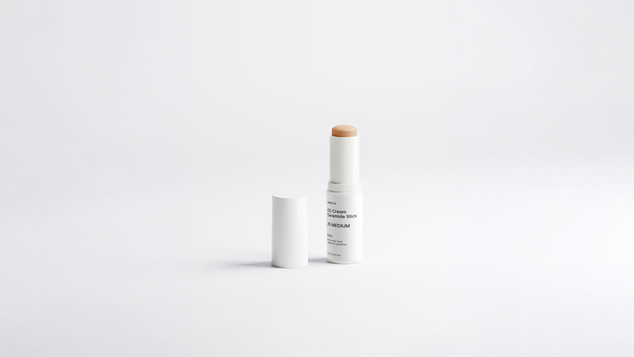 BLEND CC cream ceramide stick shade 25 Medium uncapped on white