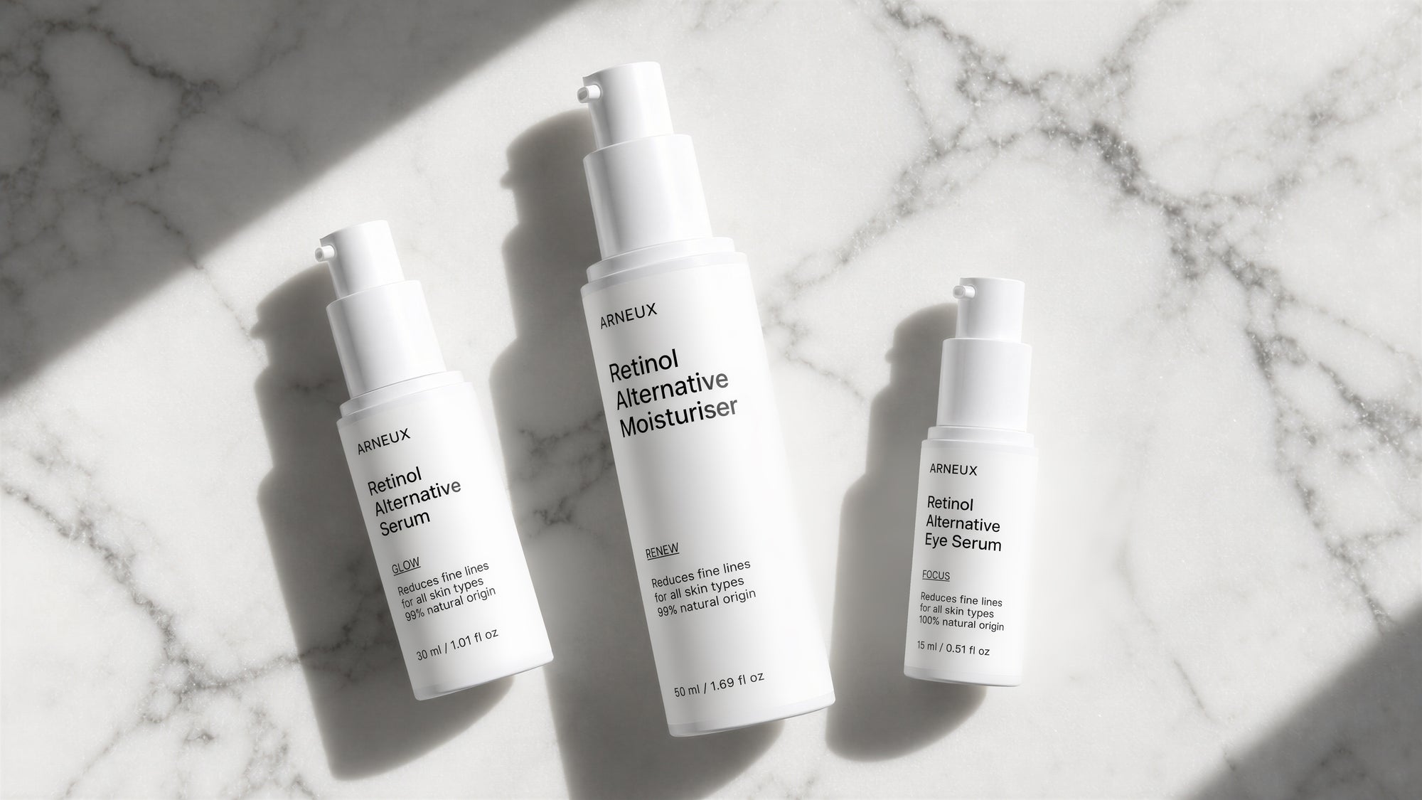 ARNEUX AGELESS organic bakuchiol anti-aging routine on marble surface, COSMOS certified