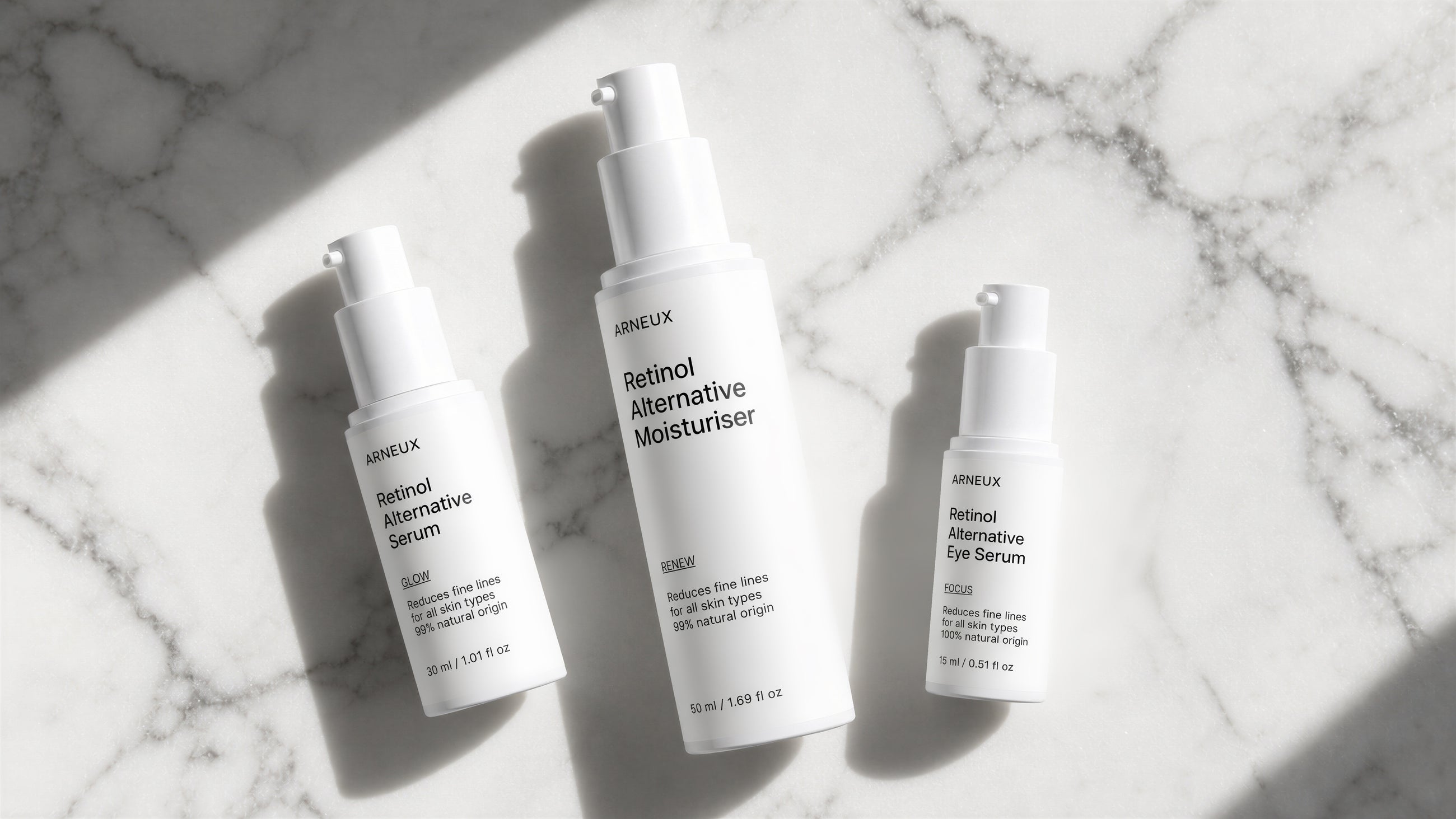 ARNEUX AGELESS organic bakuchiol anti-aging routine on marble surface, COSMOS certified