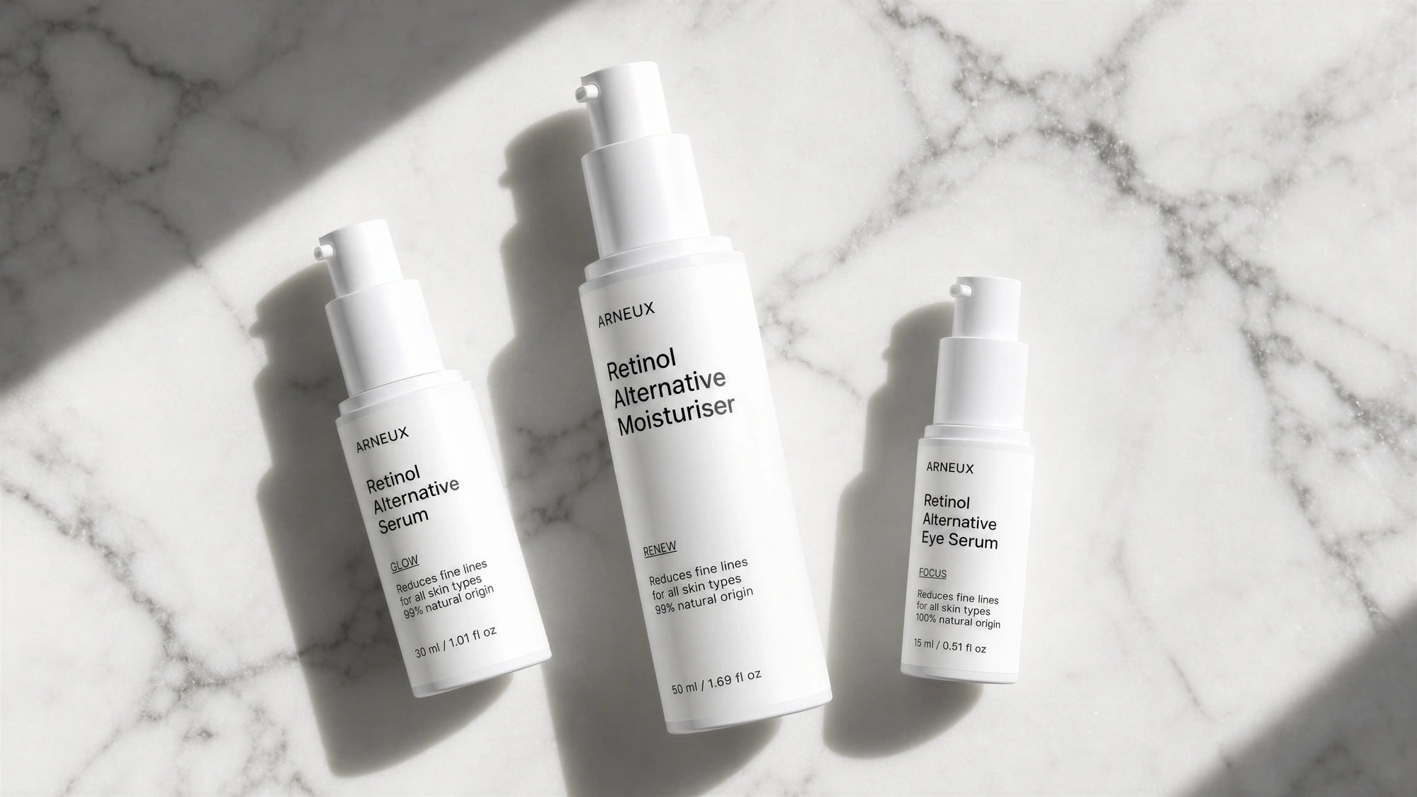 ARNEUX AGELESS organic bakuchiol anti-aging routine on marble surface, COSMOS certified