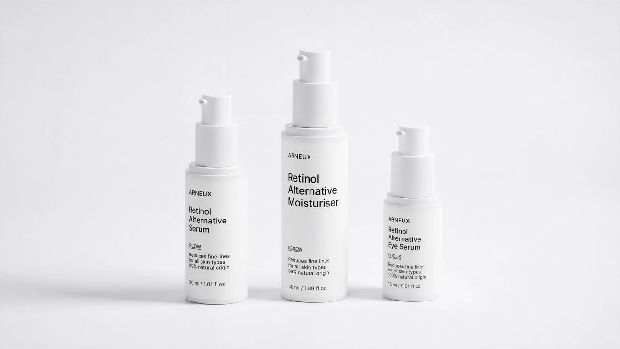 AGELESS Bakuchiol Anti-Aging Routine by ARNEUX, organic retinol alternative serum, moisturizer and eye serum