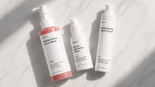 ARNEUX BEGIN organic daily skincare routine products on soft surface, COSMOS certified