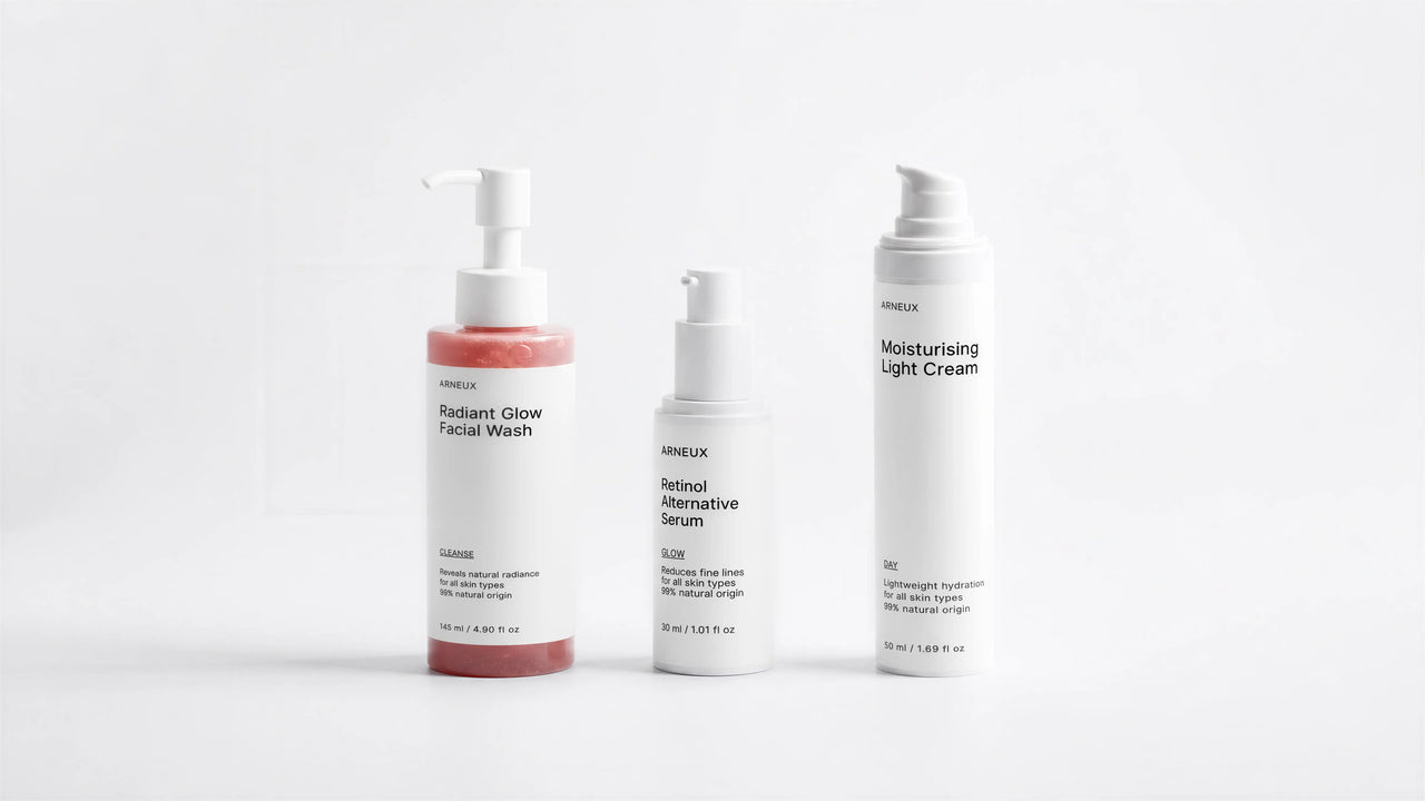 BEGIN The First Skincare Routine by ARNEUX, organic cleanser, bakuchiol serum and light moisturizer set