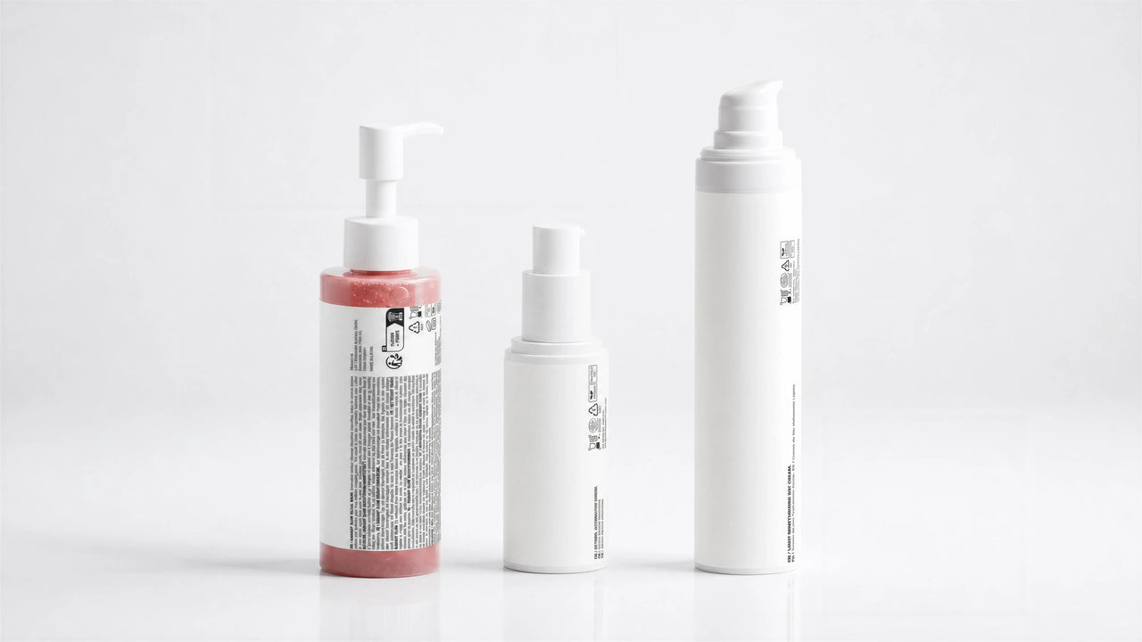 ARNEUX BEGIN three-step organic skincare routine, CLEANSE, GLOW and DAY on white background