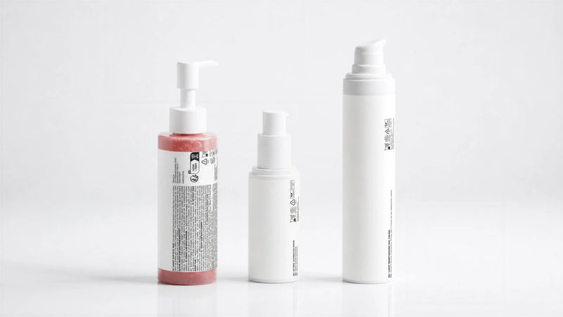 ARNEUX BEGIN three-step organic skincare routine, CLEANSE, GLOW and DAY on white background