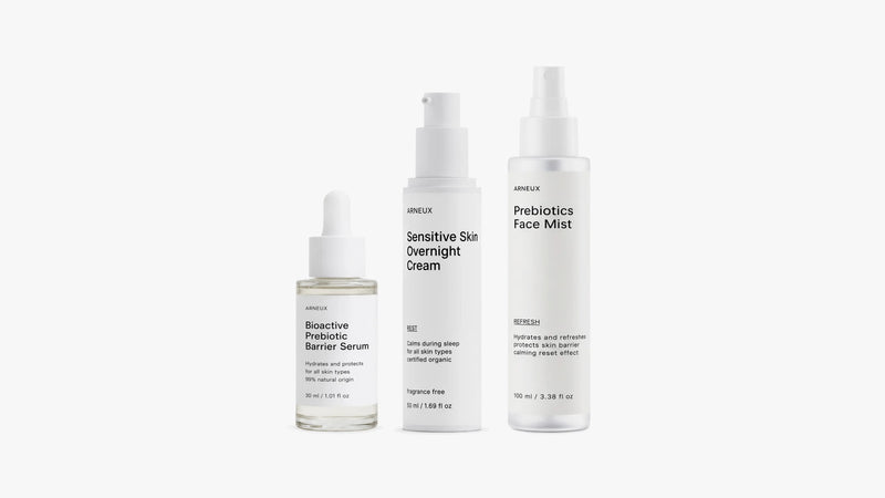 FORTIFY Skin Barrier Routine by ARNEUX, organic prebiotic serum, fragrance free overnight cream and hydrating mist