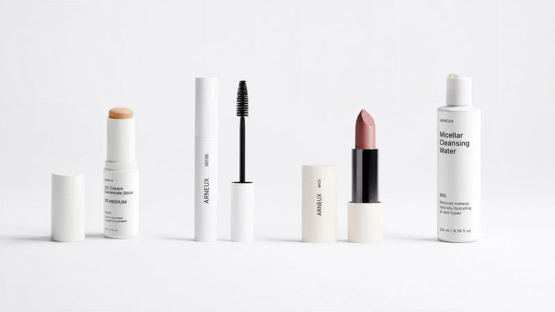 READY Everyday Makeup Routine by ARNEUX, organic CC cream, mascara, lipstick and micellar water set