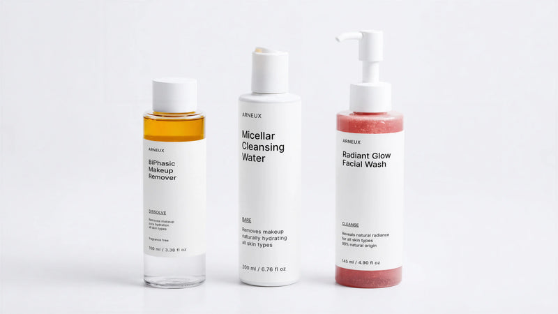 REMOVE Complete Double Cleanse Routine by ARNEUX, organic biphasic makeup remover, micellar water and facial wash