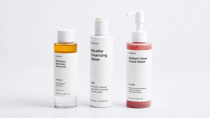 REMOVE Complete Double Cleanse Routine by ARNEUX, organic biphasic makeup remover, micellar water and facial wash