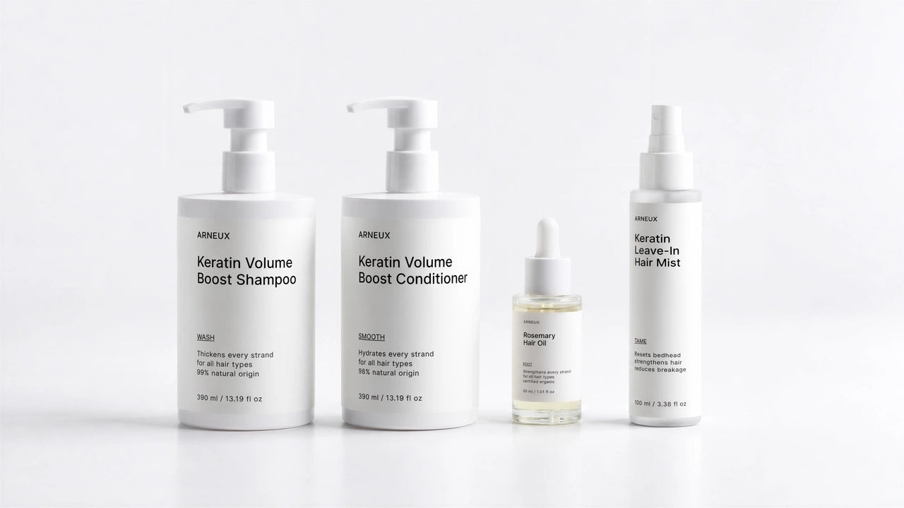 RESTORE Keratin and Rosemary Hair System by ARNEUX, organic sulfate-free shampoo, conditioner and hair care set