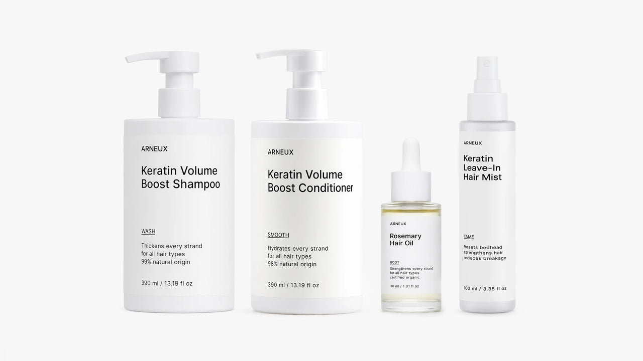 RESTORE Keratin and Rosemary Hair System by ARNEUX, organic sulfate-free shampoo, conditioner and hair care set