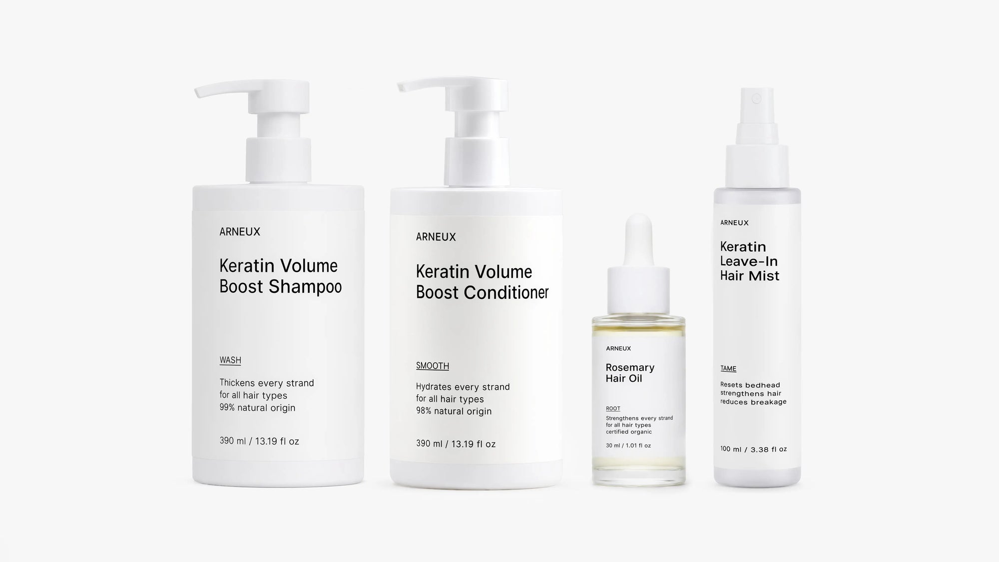 RESTORE Keratin and Rosemary Hair System by ARNEUX, organic sulfate-free shampoo, conditioner and hair care set