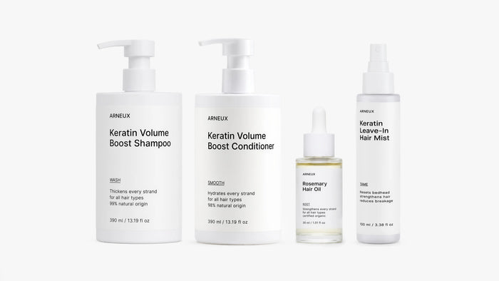 RESTORE Keratin and Rosemary Hair System by ARNEUX, organic sulfate-free shampoo, conditioner and hair care set