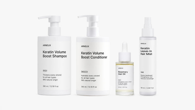 RESTORE Keratin and Rosemary Hair System by ARNEUX, organic sulfate-free shampoo, conditioner and hair care set