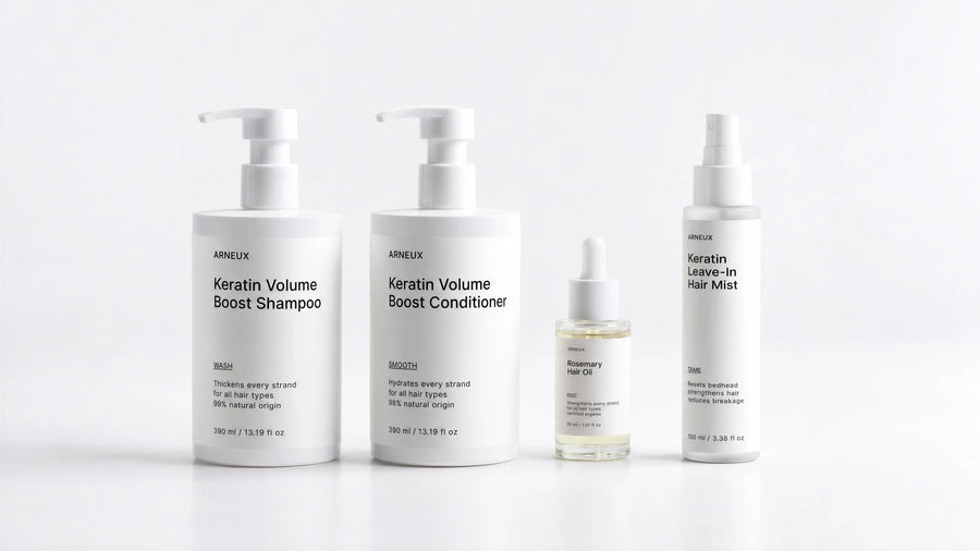 RESTORE Keratin and Rosemary Hair System by ARNEUX, organic sulfate-free shampoo, conditioner and hair care set