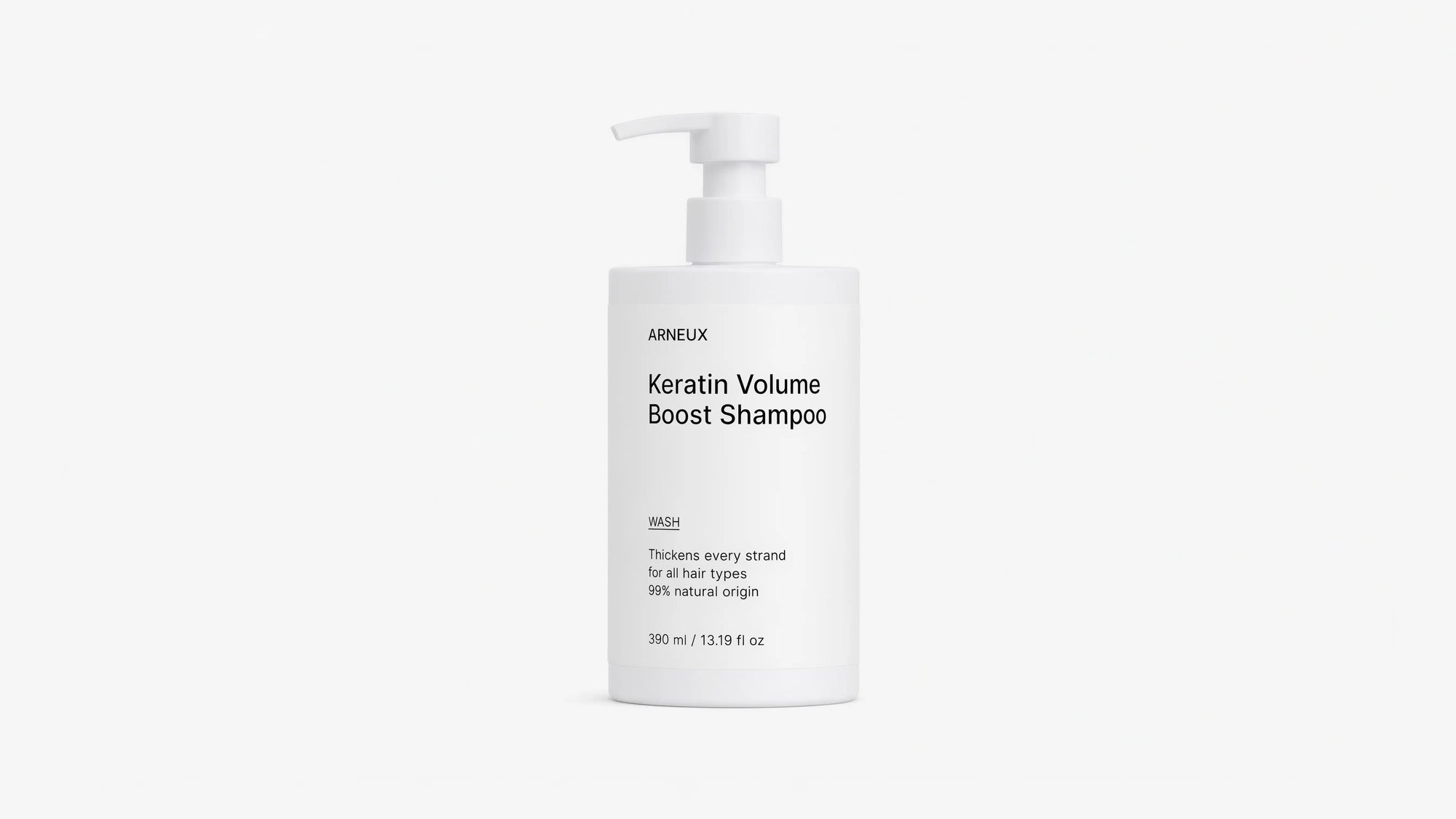 Arneux WASH keratin volume boost shampoo pump bottle, front label on white background
