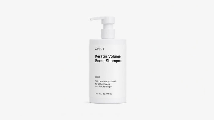 Arneux WASH keratin volume boost shampoo pump bottle, front label on white background