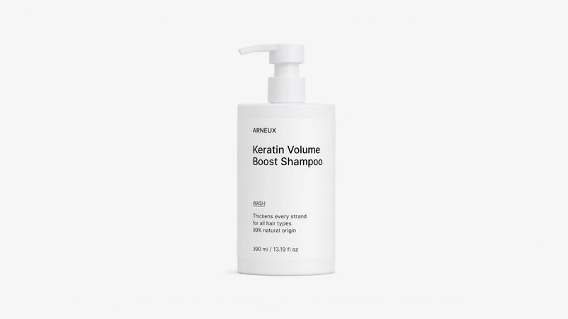 Arneux WASH keratin volume boost shampoo pump bottle, front label on white background