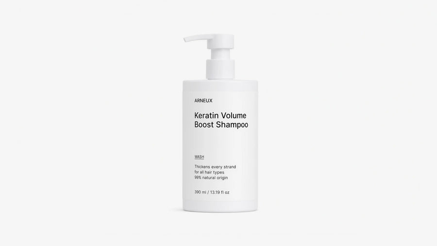Arneux WASH keratin volume boost shampoo pump bottle, front label on white background