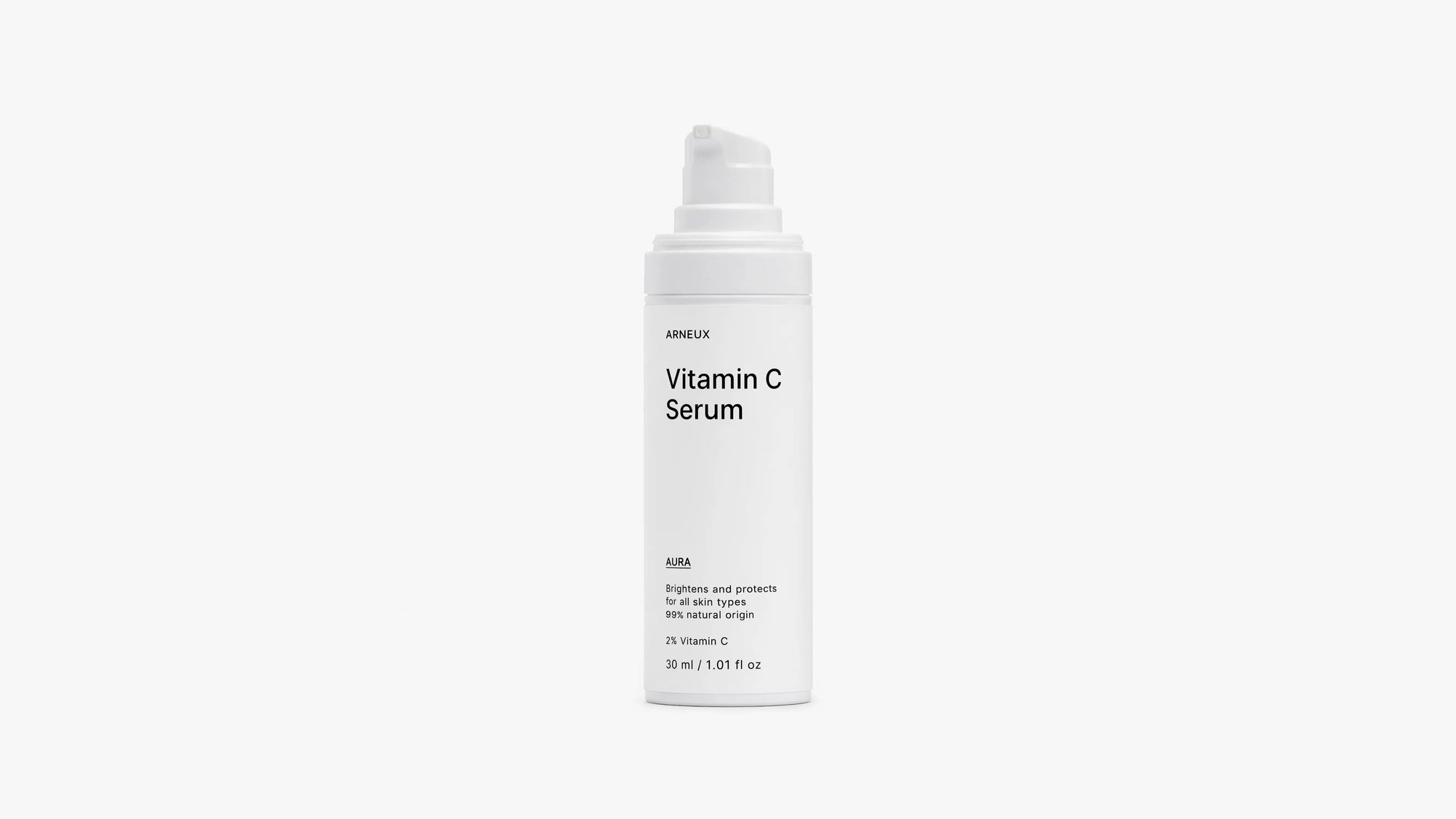 Arneux AURA vitamin C serum pump bottle, front label on white background