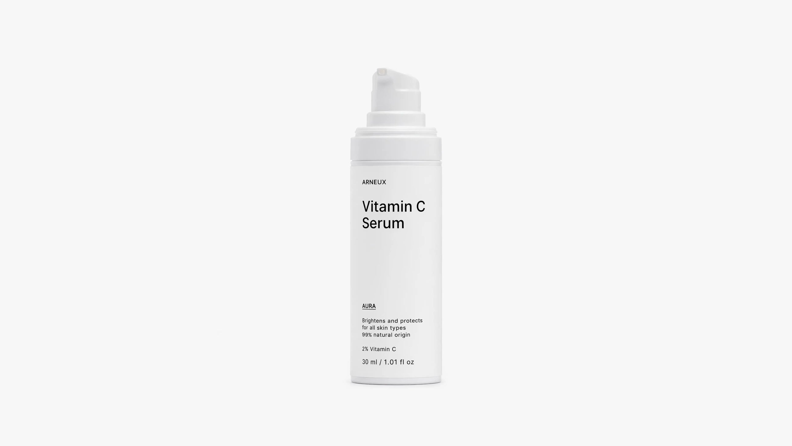 Arneux AURA vitamin C serum pump bottle, front label on white background