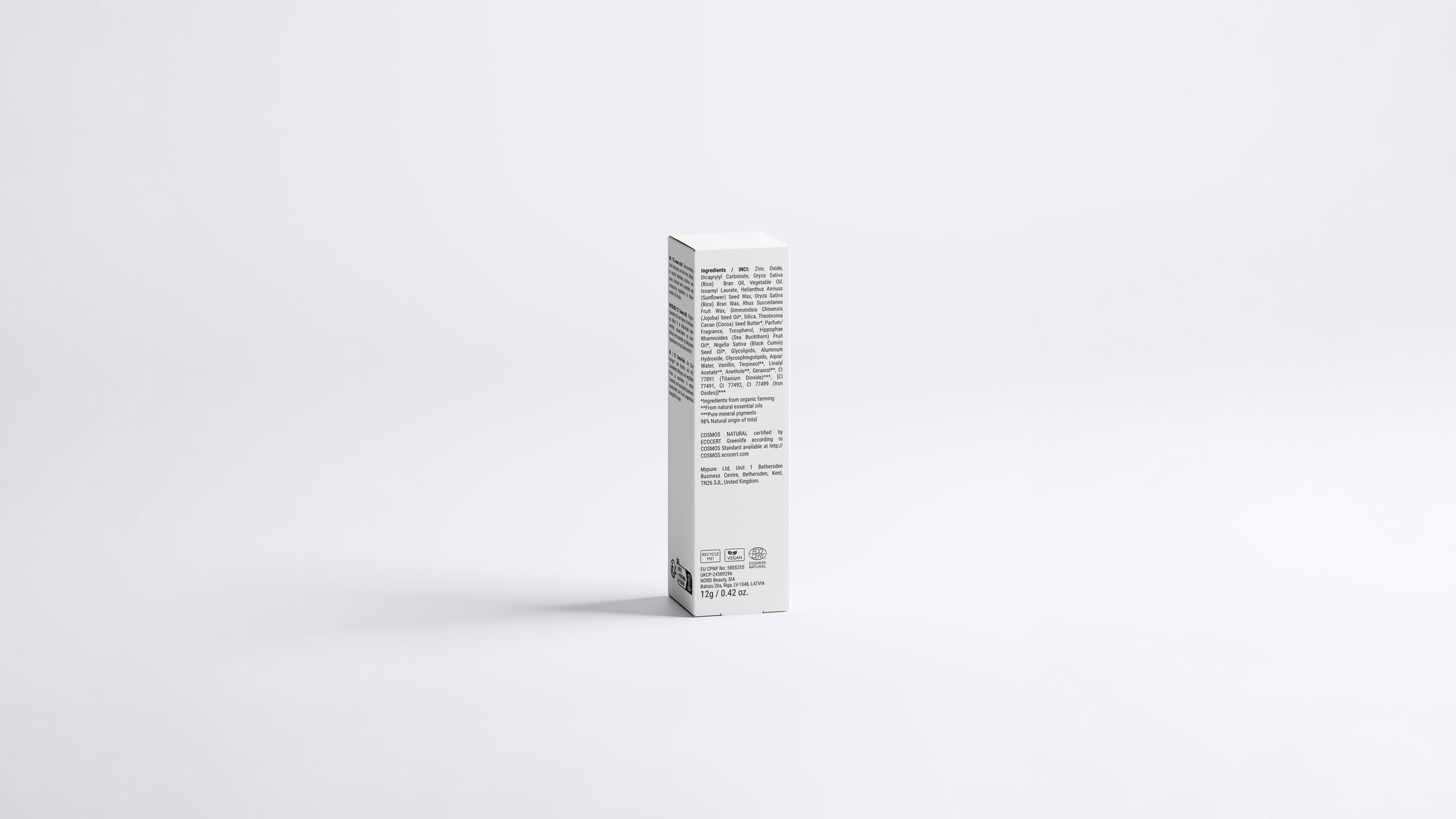 BLEND CC cream ceramide stick box back panel showing full ingredient list and shade details