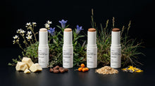 All four BLEND ceramide stick shades with cocoa butter, cacao, sea buckthorn and other ingredients on black