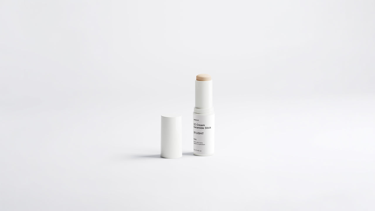Arneux BLEND CC cream ceramide stick shade 20 Light extended with cap on grey background