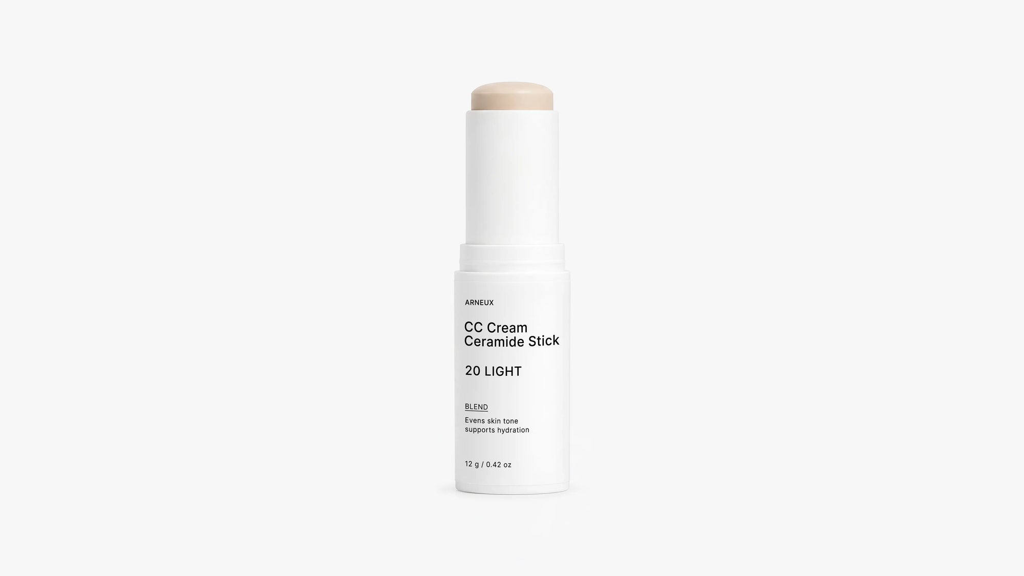 Arneux BLEND CC cream ceramide stick shade 20 Light extended with cap on grey background