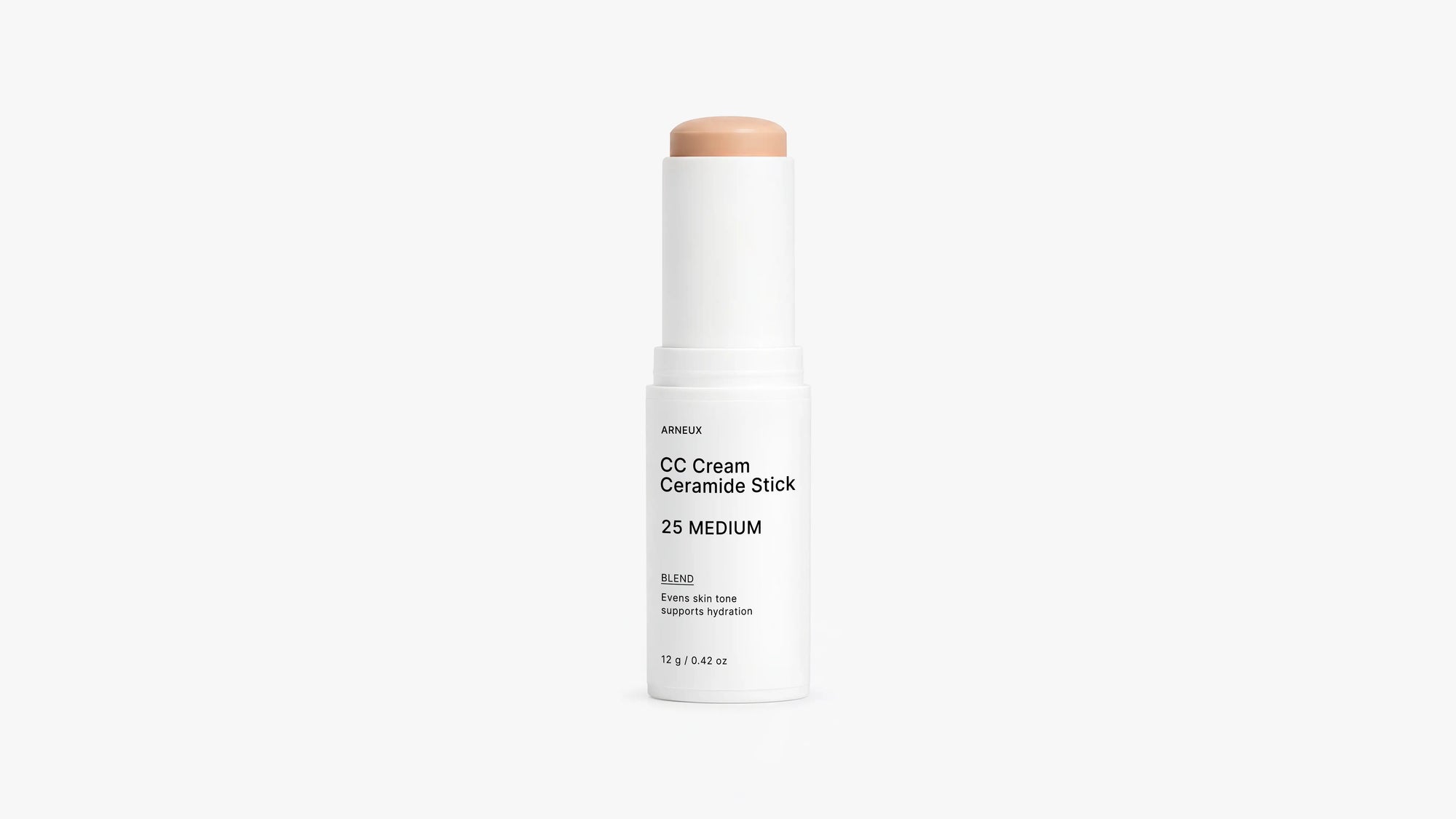 BLEND CC cream ceramide stick shade 25 Medium uncapped on white