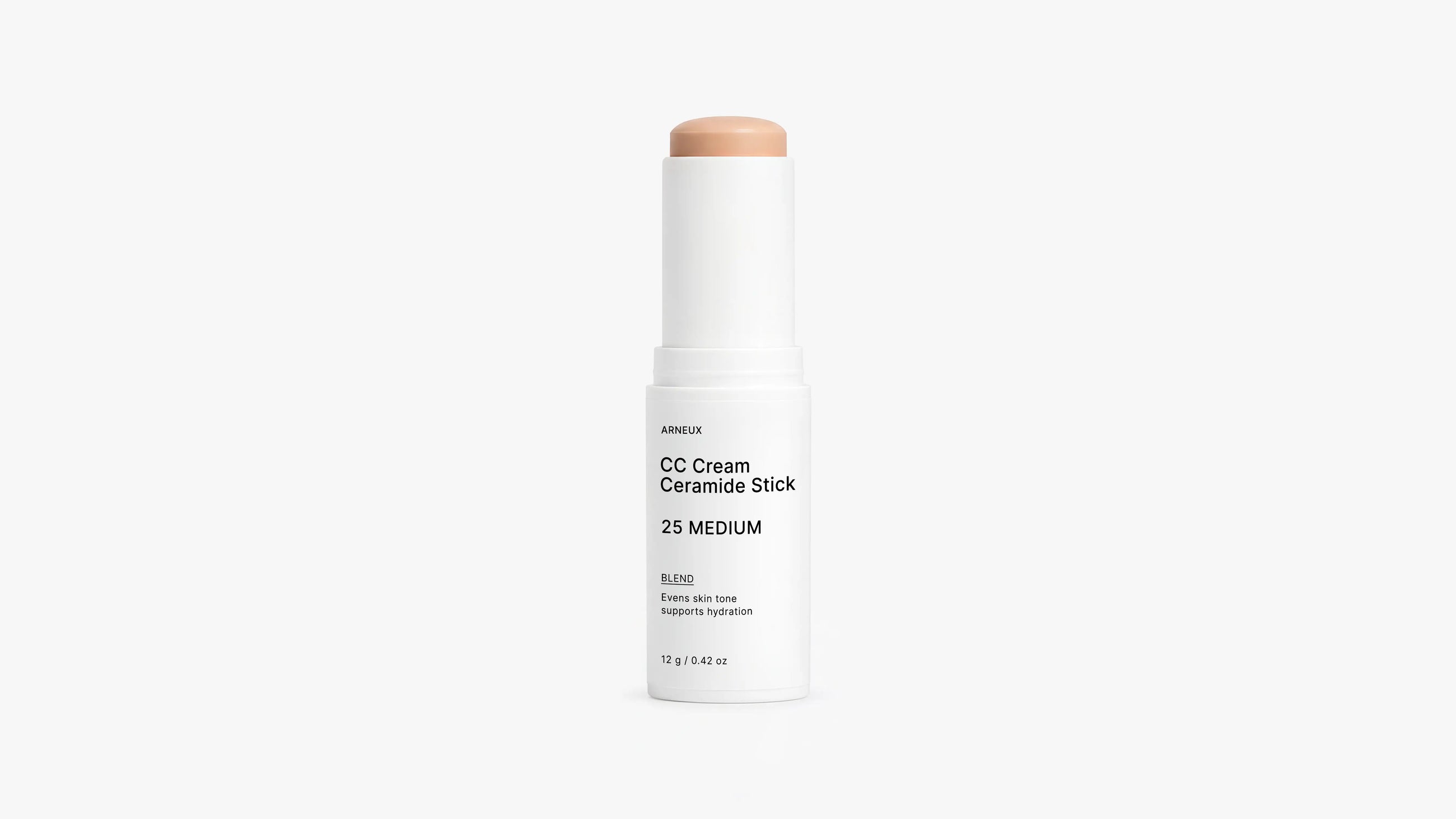 BLEND CC cream ceramide stick shade 25 Medium uncapped on white