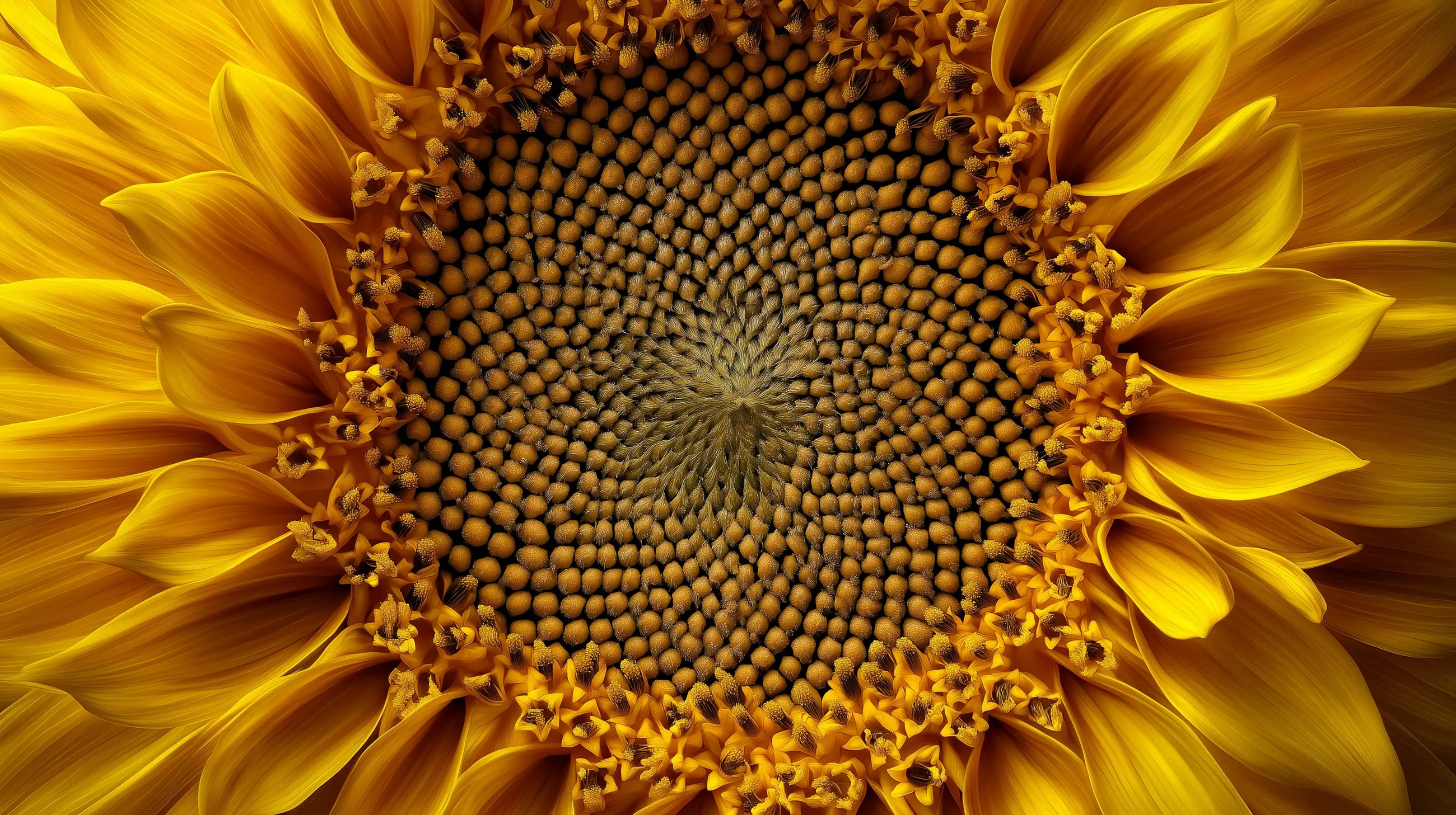 Macro close-up of sunflower centre spiral, natural botanical ingredient source in BLEND CC stick