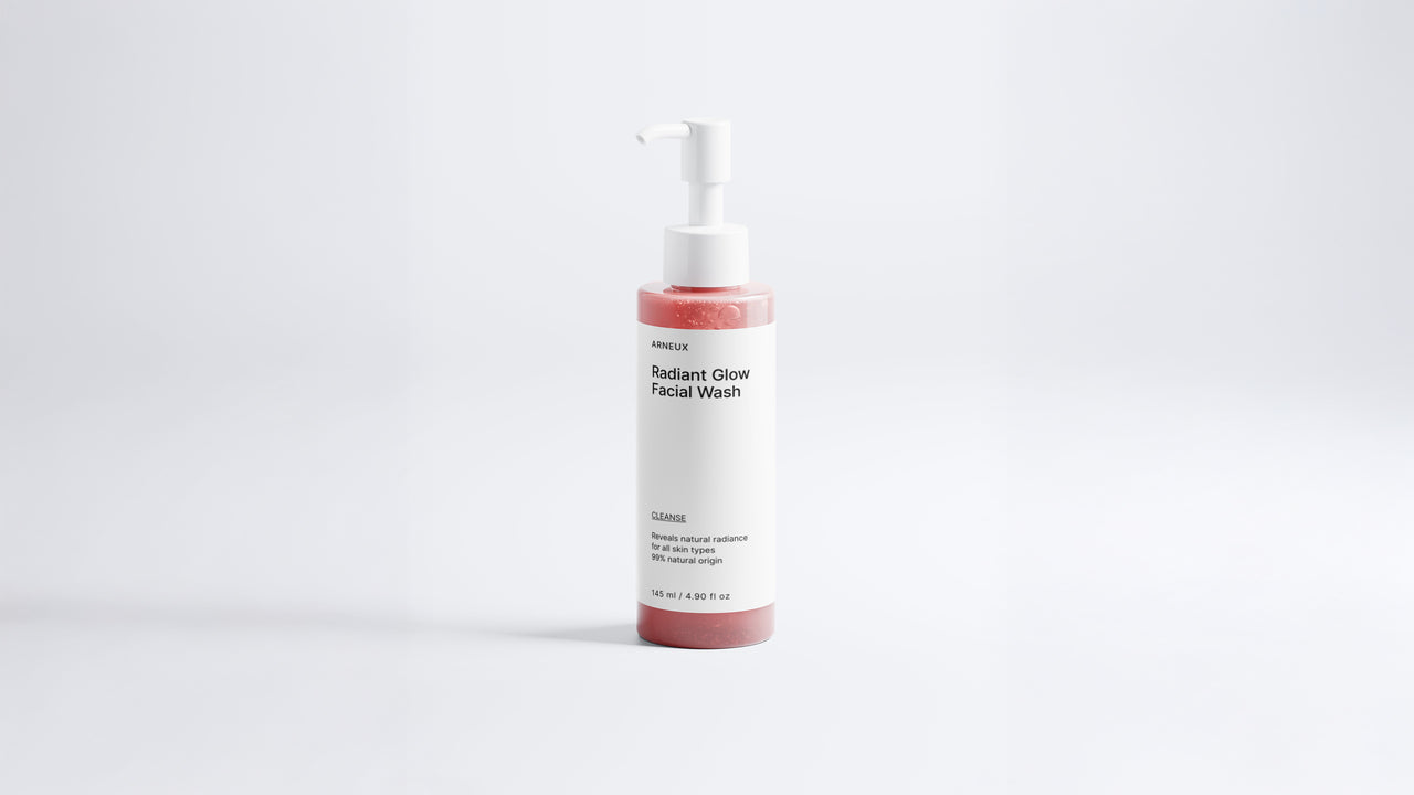 Arneux CLEANSE radiant glow facial wash pump bottle with pink label, front view on white background