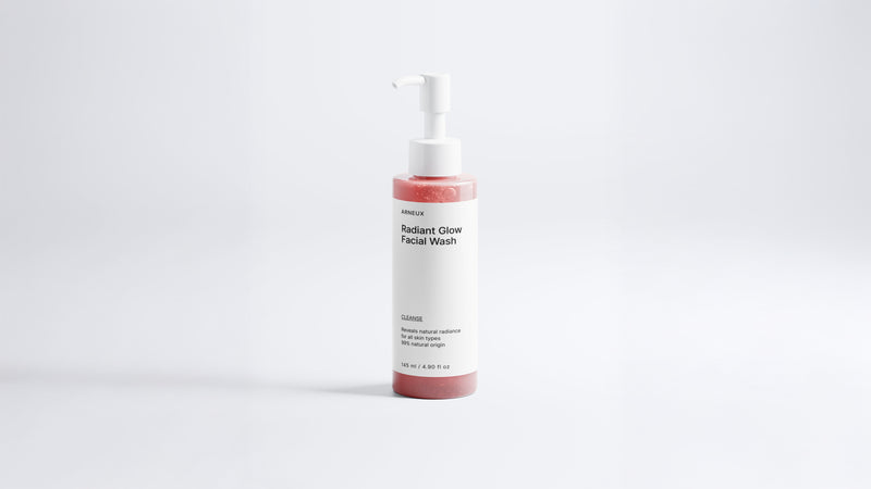 Arneux CLEANSE radiant glow facial wash pump bottle with pink label, front view on white background