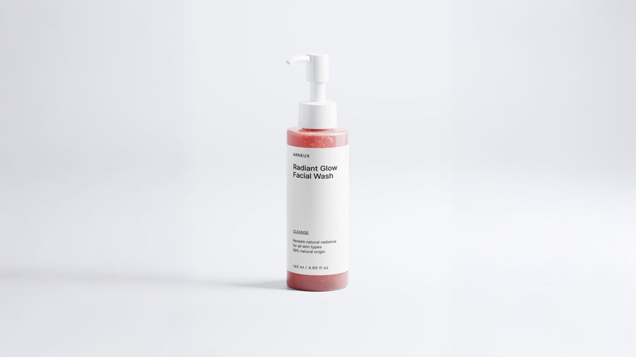 Arneux CLEANSE radiant glow facial wash pump bottle with pink label, front view on white background
