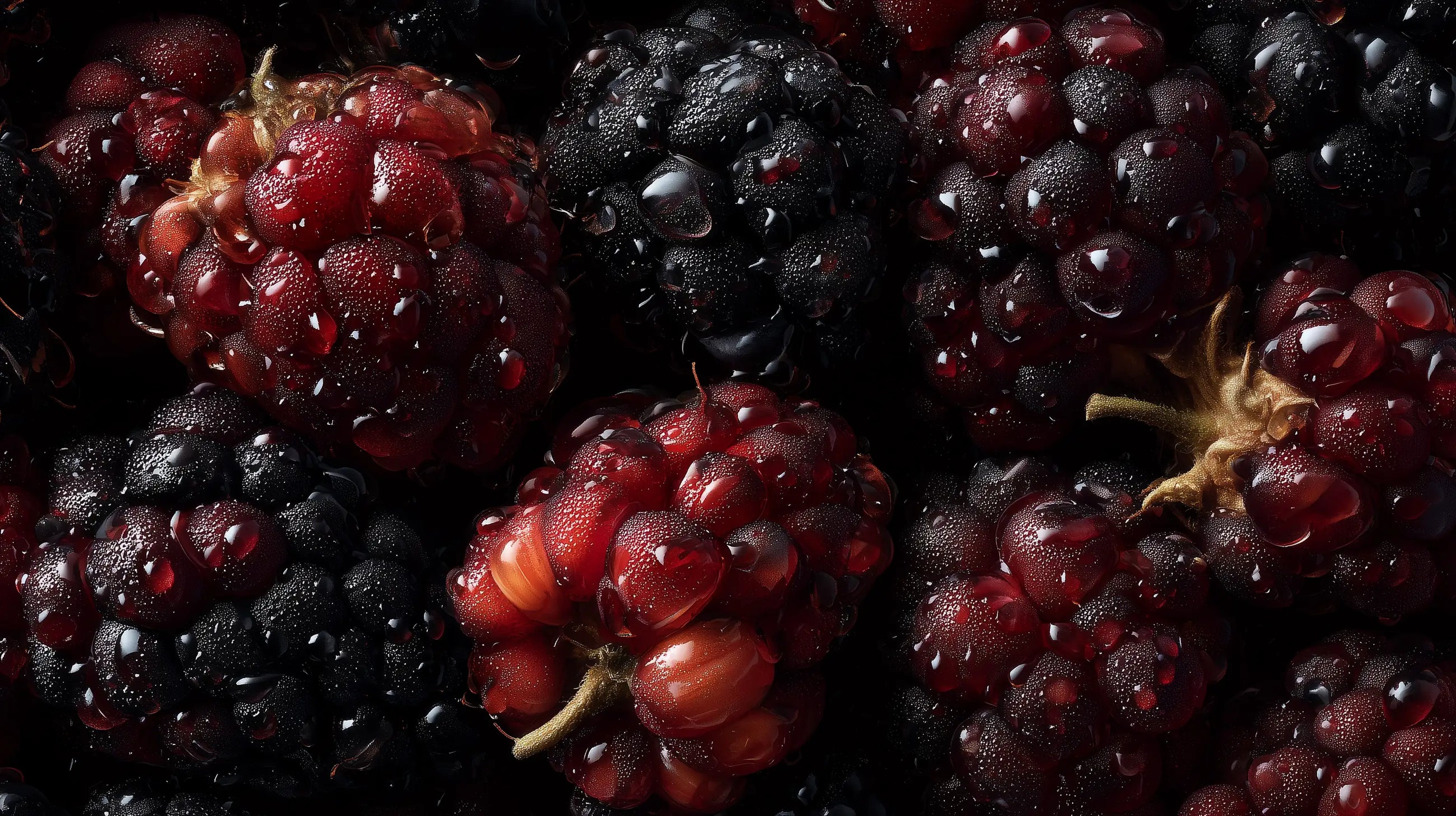 Dark mixed berries blackberries raspberries close-up, antioxidant ingredients in CLEANSE