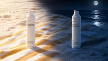 DAY moisturizing light cream and NIGHT rich cream bottles paired together in evening moonlit scene