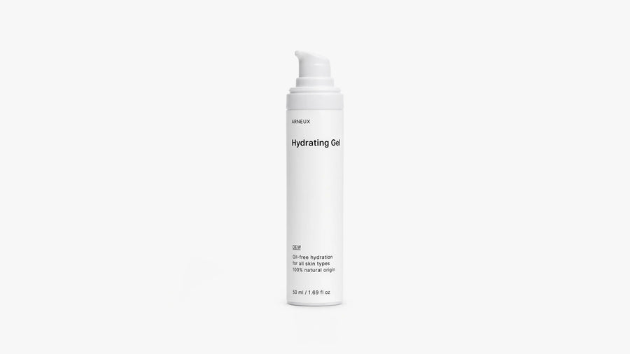 Arneux DEW hydrating gel pump bottle, front label on white background