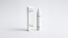 DEW hydrating gel bottle and box packaging set on grey background