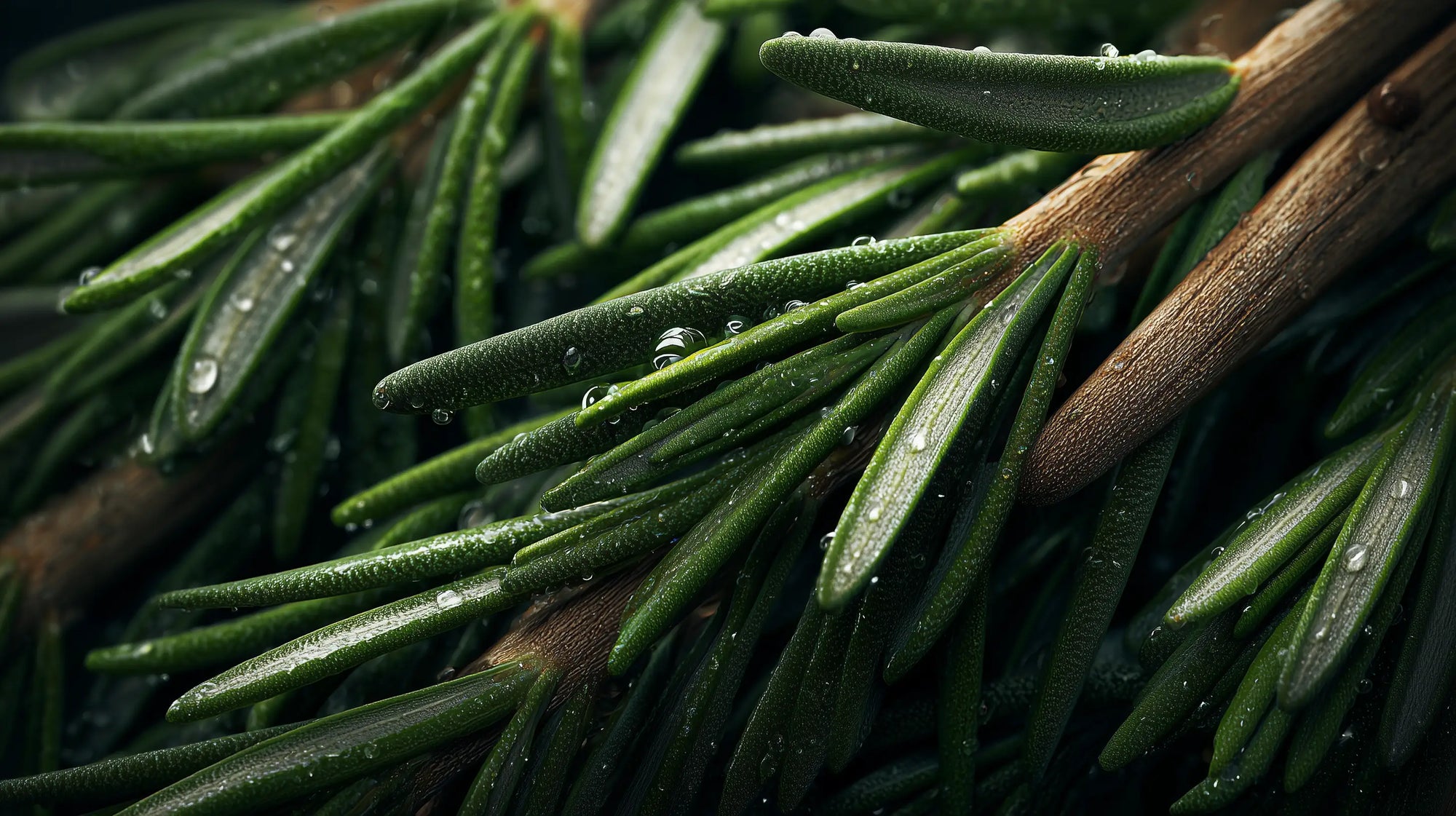 Fresh rosemary sprigs with dew drops, antioxidant plant ingredient in DISSOLVE biphasic remover