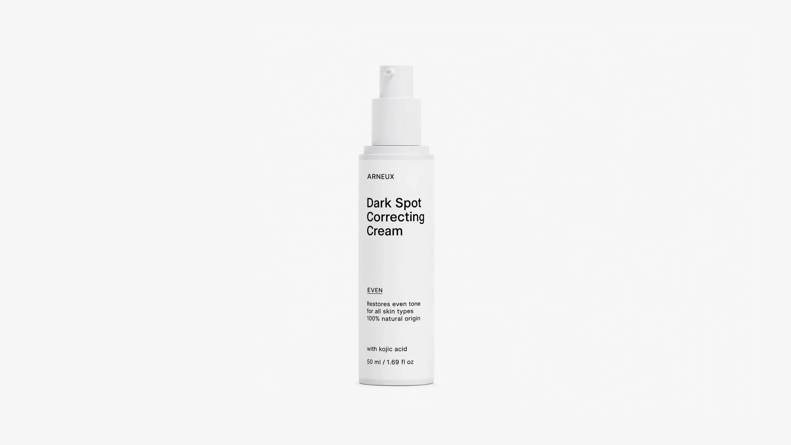Arneux EVEN dark spot correcting cream pump bottle, front label on white background