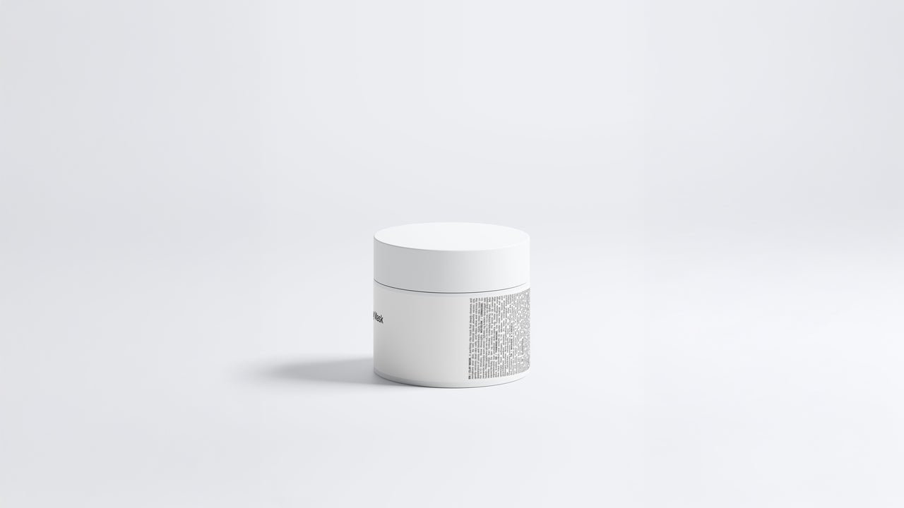 FLAWLESS purifying clay mask jar side view showing back label text on grey background
