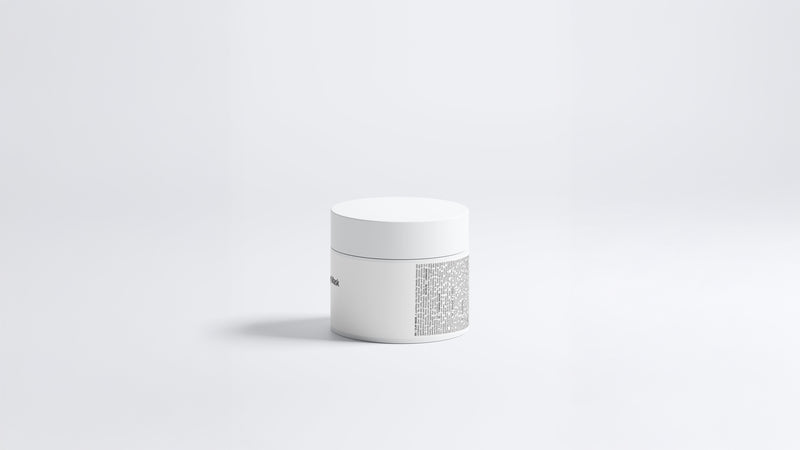 FLAWLESS purifying clay mask jar side view showing back label text on grey background