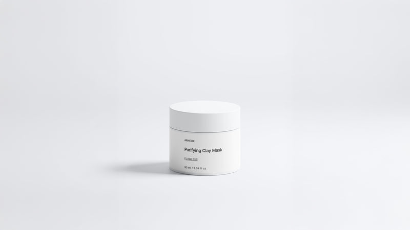 Arneux FLAWLESS purifying clay mask white jar, front label on grey background