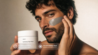 Man with FLAWLESS clay mask applied to cheeks, COSMOS certified 10-minute weekly ritual callout